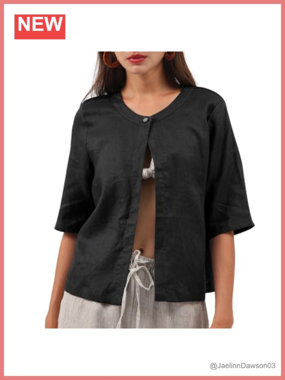 100% Organic Linen Open Front Cropped Cardigan Shrug 1/2 Sleeve Lightweight